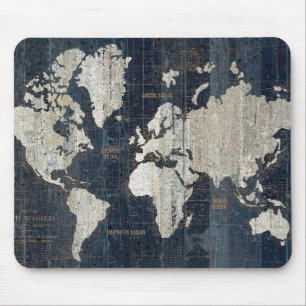 Old World Map Blue Mouse Mat