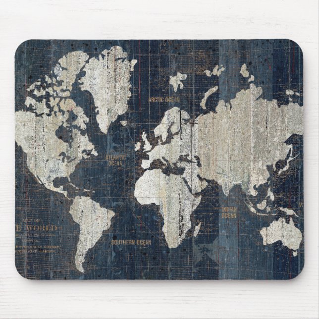 Old World Map Blue Mouse Mat (Front)