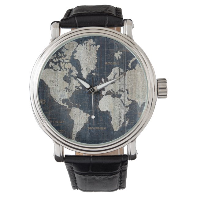 Old World Map Blue Watch (Front)