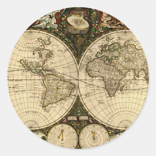 Old World Map  Gifts Classic Round Sticker (Front)