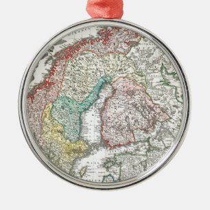Old World Map of Northern Europe Metal Tree Decoration