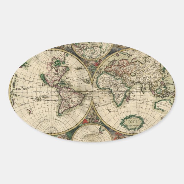 Old world map oval sticker (Front)