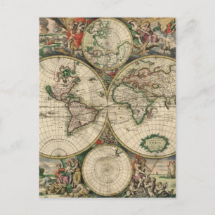 Old world map postcard