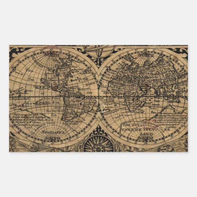 Old World Map Rectangular Sticker (Front)