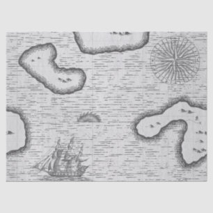 Old World Map Sailing Map on Grey Decoupage Tissue Paper