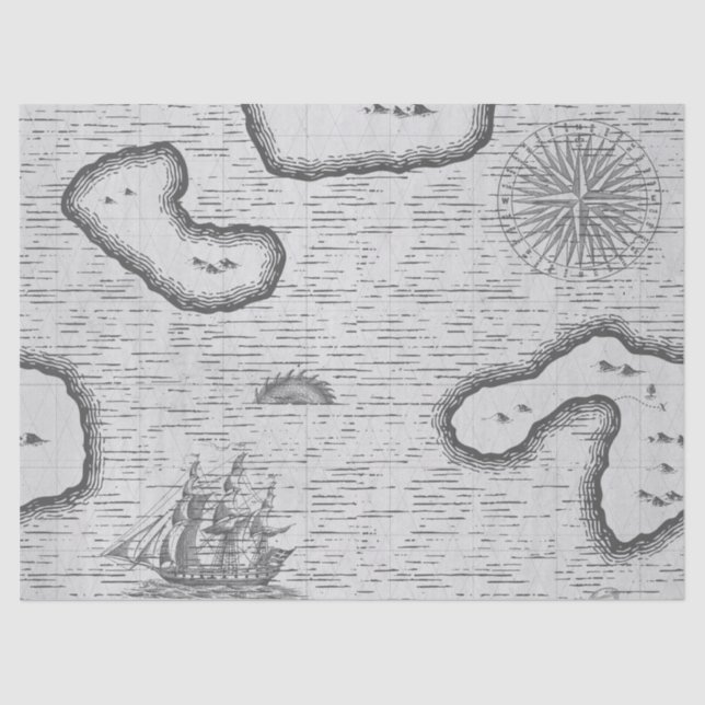 Old World Map Sailing Map on Grey Decoupage Tissue Paper (Front)