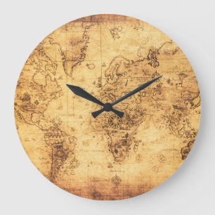 Old World Map: Stained Parchment Vintage Large Clock
