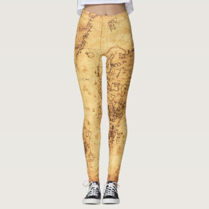 Old World Map: Stained Parchment Vintage Leggings