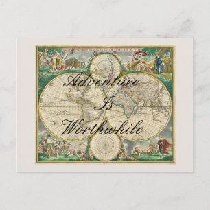 old world map travel adventure quotes faux canvas  postcard