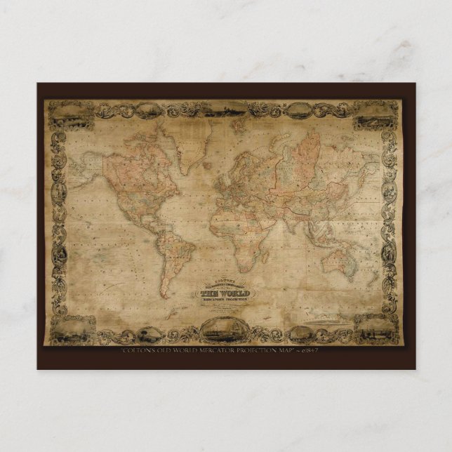 OLD WORLD MAP TRAVEL OFFICE INVITATION POSTCARD (Front)