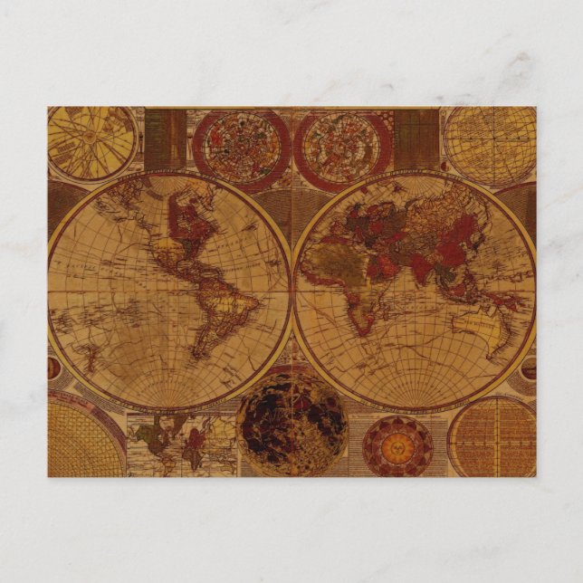 OLD WORLD MAP TRAVEL OFFICE INVITATION POSTCARD (Front)