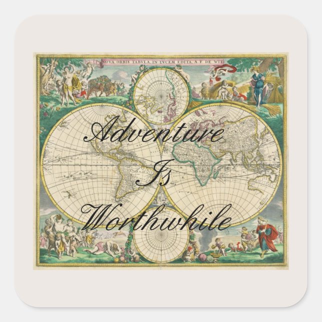 old world map travel vacation adventure quotes square sticker (Front)