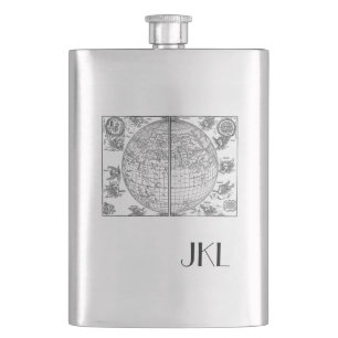 Old World Map with Monogram Hip Flask