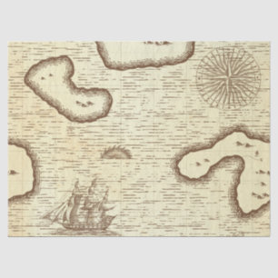 Old World Map with Ship on Cream Decoupage Tissue Paper