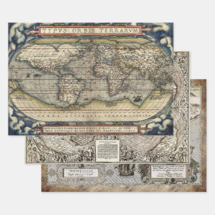 OLD WORLD MAPS HEAVY WEIGHT DECOUPAGE WRAPPING PAPER SHEET