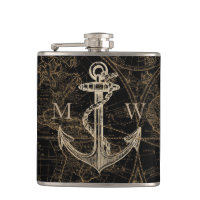 Old World Nautical Anchor Monogram Black