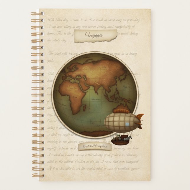 Old World New World Maps Custom Steampunk 5.5x8.5 Planner (Front)