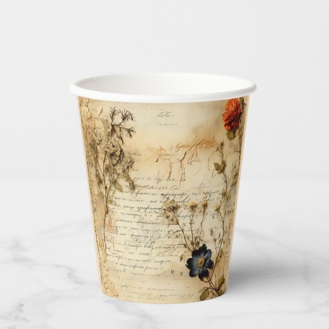 Old World Romantic Parchment Letter Paper Cups (Front)