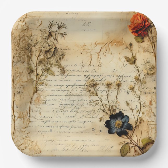 Old World Romantic Parchment Letter Paper Plate (Front)