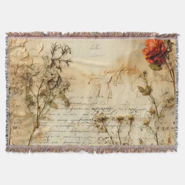 Old World Romantic Parchment Letter Throw Blanket (Front)