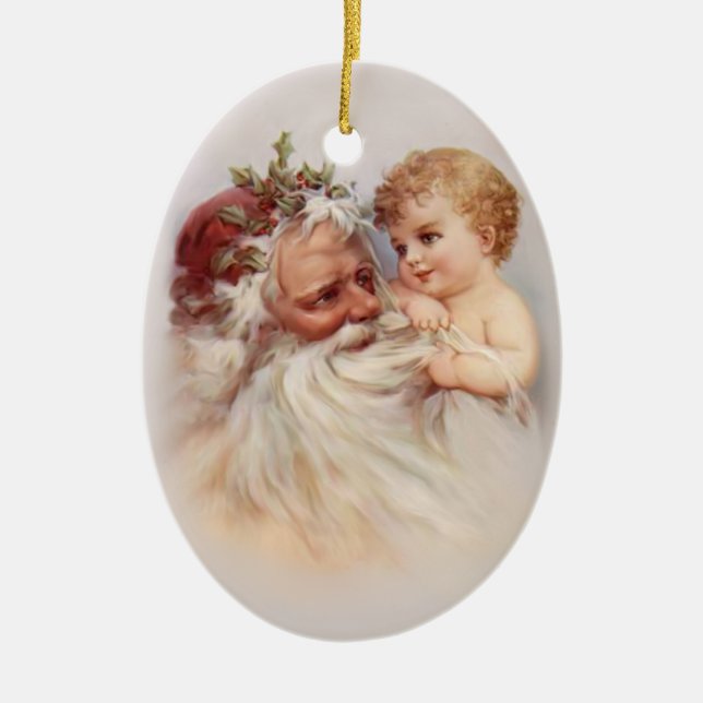 Old World Santa and Cherub Ceramic Tree Decoration (Front)