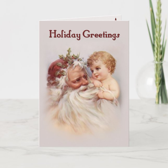 Old World Santa and Cherub Holiday Card (Front)