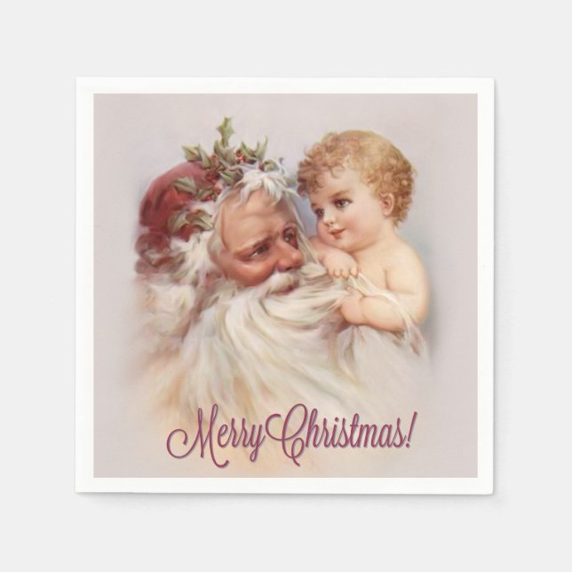 Old World Santa and Cherub Napkin (Front)