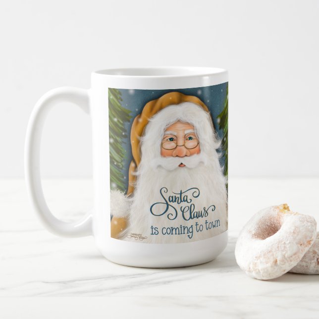 Old World Santa Christmas Holiday Coffee Mug (With Donut)
