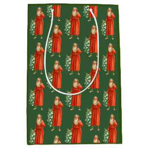 Old World Santa Claus Vintage Christmas Holiday Medium Gift Bag