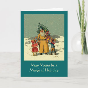old world santa greeting holiday card