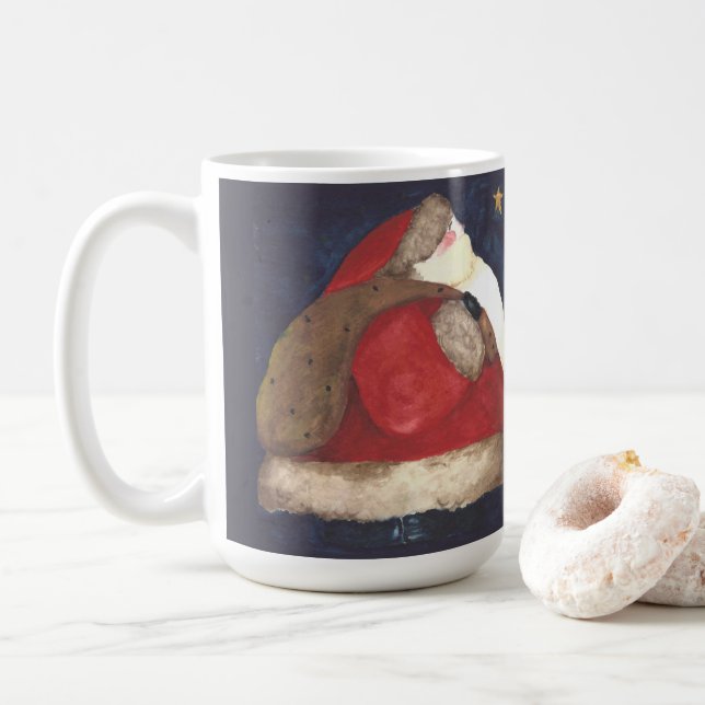 Old World Santa Mug - Blue (With Donut)
