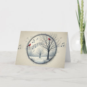 Old World Santa Snowy Woodland Reindeer Birds 1 Holiday Card