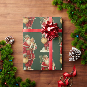 Old World Santa Vintage Christmas Holiday Wrapping Paper