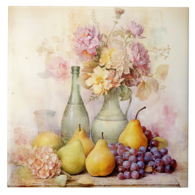 Old-world Style Still Life Ceramic Tile (Front)