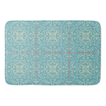 Old World Tile Bathroom Rug in Floral Tile Pattern