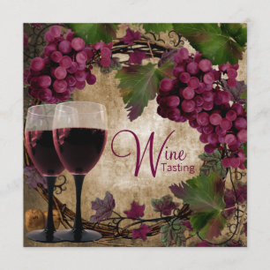Old World Vintage Red Green Grapes Wine Tasting Invitation