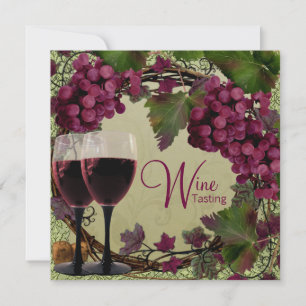 Old World Vintage Red Green Grapes Wine Tasting Invitation