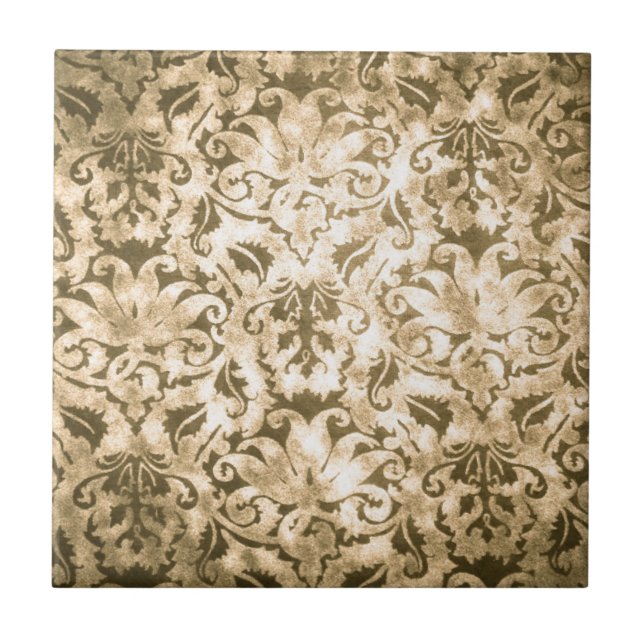 Old Worn Brown Damask Abstract Wallpaper Pattern Tile (Front)