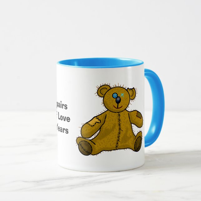 Old, Worn, Patched Teddy Bear Mug (Front Right)