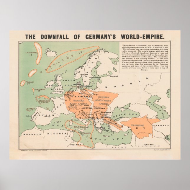 Old WWI Downfall of Germany Map (1917)  Poster (Front)