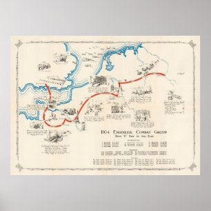 Old WWII 1104 Engineer Combat Group Route (1945)  Poster
