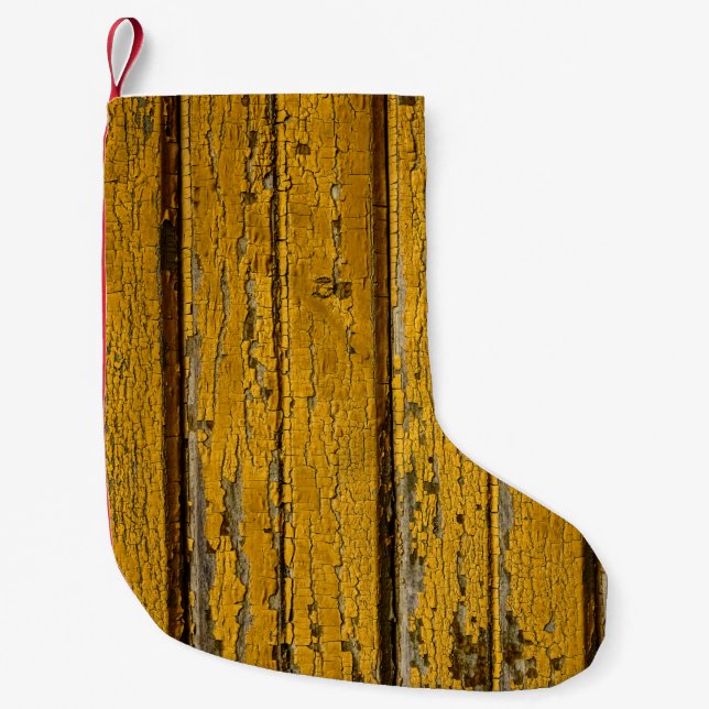 Old yellow door or fence with different paint, nat small christmas stocking (Front)
