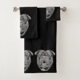 Olde English Bulldog dog set of bath towels