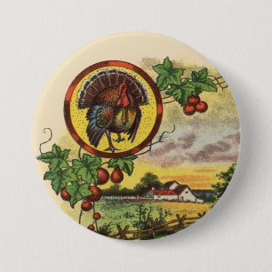 Olde Tyme Tom Turkey Thanksgiving Button Pin