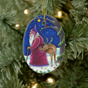 OLDE WORLD BELSNICKLE & HUNGRY REINDEER, CHRISTMAS CERAMIC TREE DECORATION