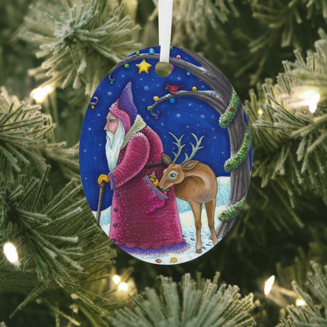 OLDE WORLD BELSNICKLE & HUNGRY REINDEER, CHRISTMAS METAL TREE DECORATION (Insitu)
