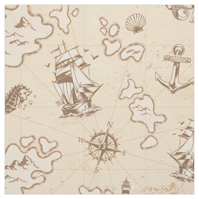 Olden nautical themed sepia pattern fabric (Swatch)
