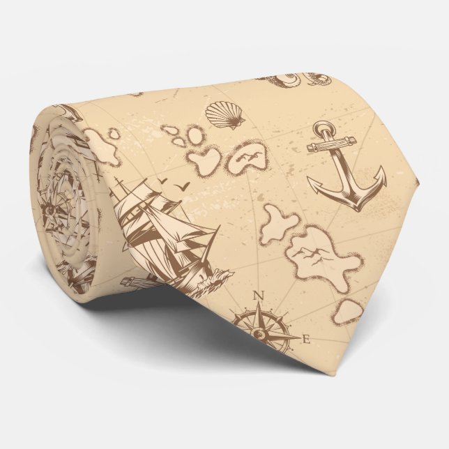 Olden nautical themed sepia pattern tie (Rolled)