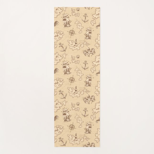 Olden nautical themed sepia pattern yoga mat (Front)