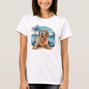 olden-retriever with sunglasses at the beach T-Shirt